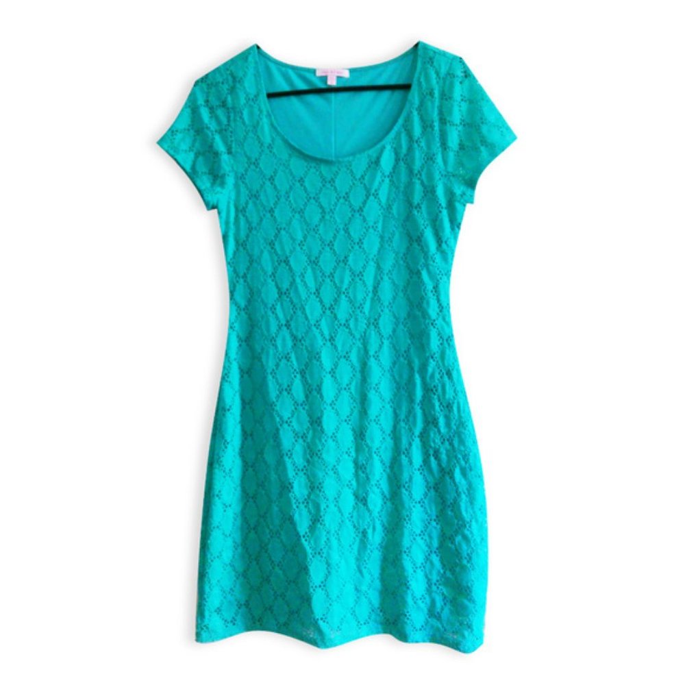 Isaac Mizrahi Chic Teal Eyelet Sheath Dress